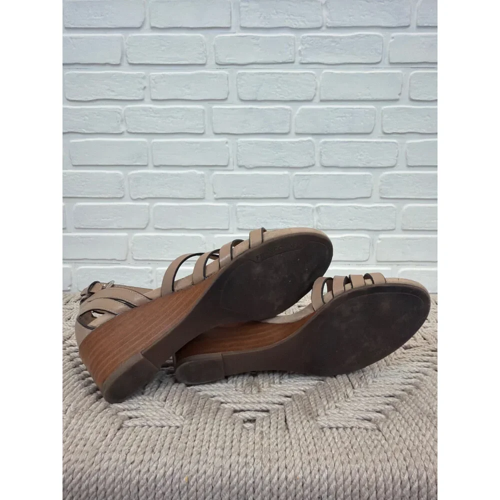 Franco Sarto Della Strappy Wedge Sandals Tan Leather 6